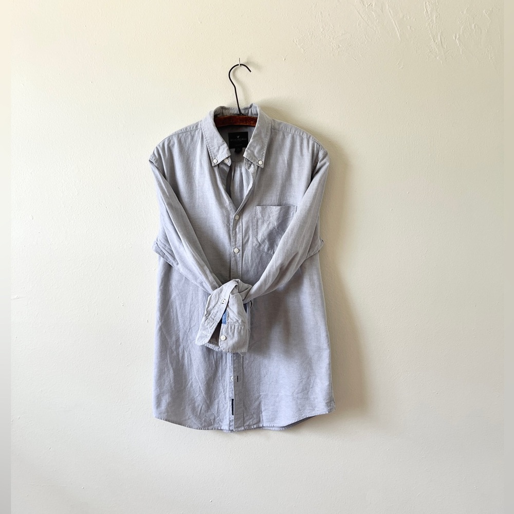 Seriously Soft Gray Blue Heavy Classic Fit American Eagle MT Tall Long Sleeve